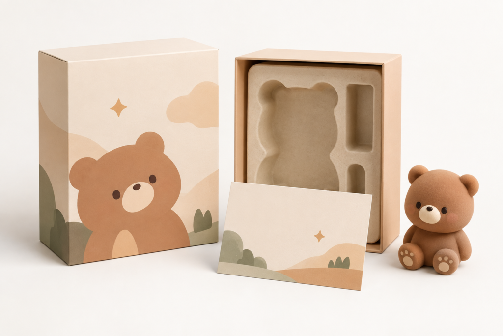 Packaging & Presentation
Custom character packaging box, insert, and presentation card for a collectible toy